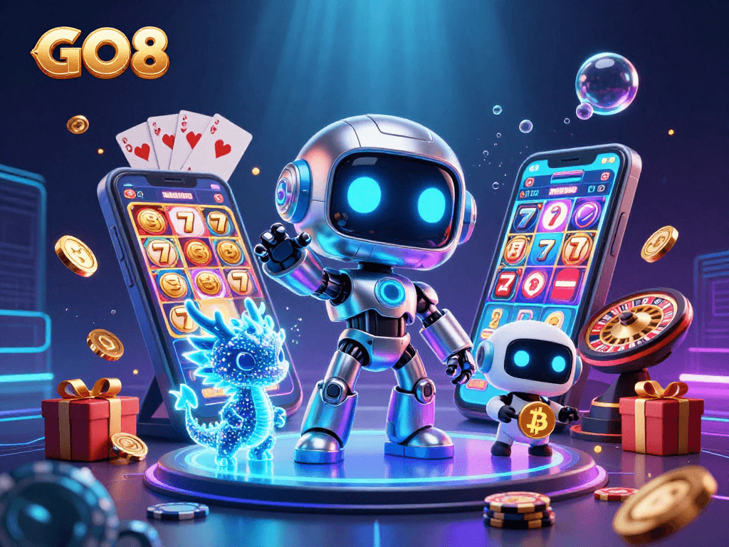 Engage in thrilling gameplay at GO8 with neon robots, interactive slot games, and bitcoin rewards.