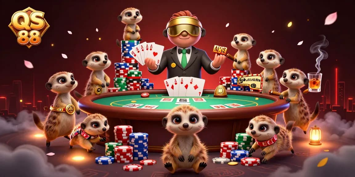 Experience excitement at QS 88 casino with meerkats managing an energetic gaming scene of poker!