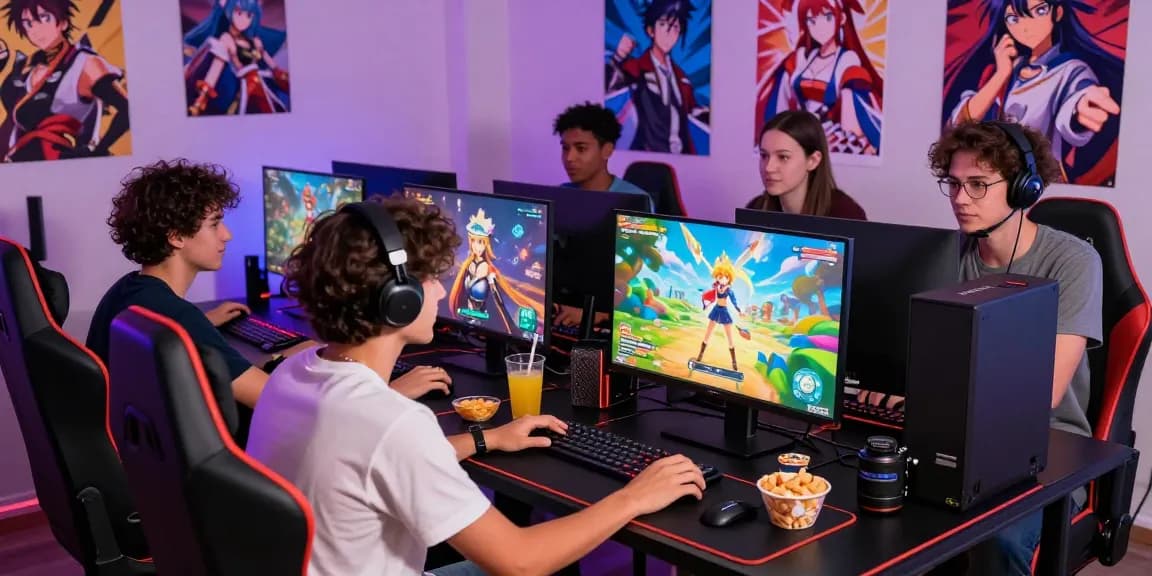 Excited players enjoying a hentai game together on a gaming night.