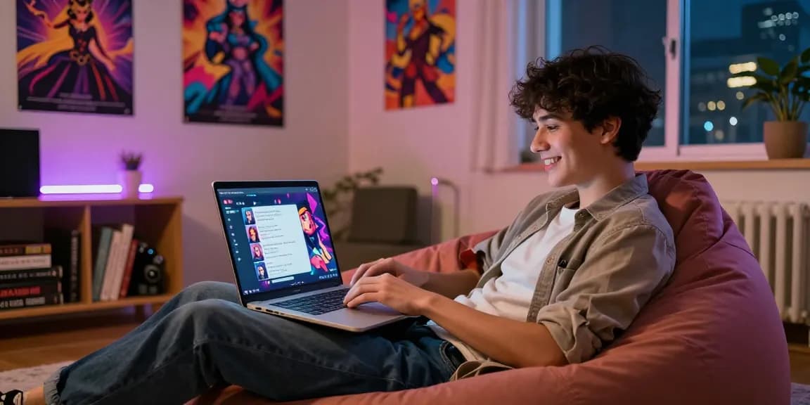 NSFW AI chat scene featuring a user enjoying playful interactions with vibrant avatars in a cozy setting.