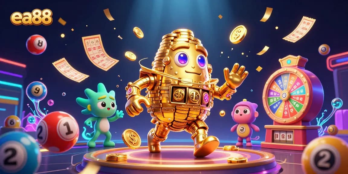 Experience thrilling gaming adventures at ea88, featuring a golden golem and exciting lottery elements.