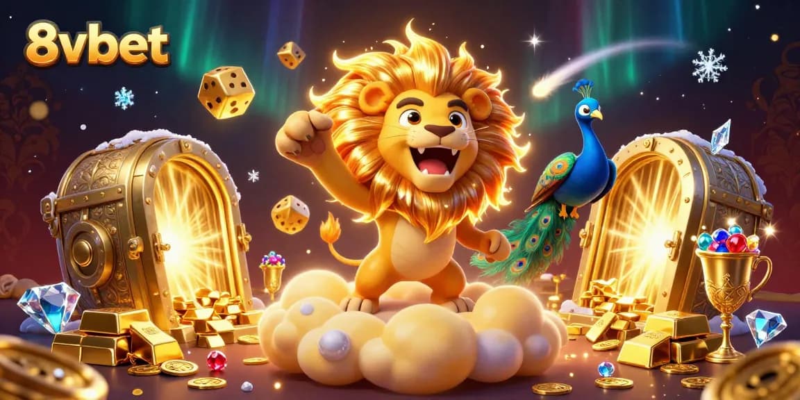 Experience thrilling gameplay at 8vbet with vibrant casino elements surrounding a roaring lion.