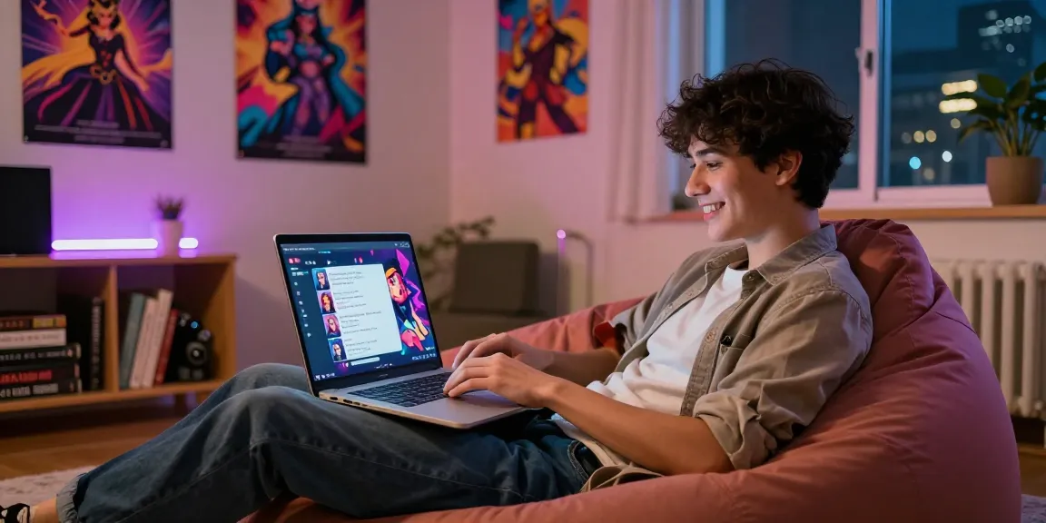 NSFW AI chat scene featuring a user enjoying playful interactions with vibrant avatars in a cozy setting.