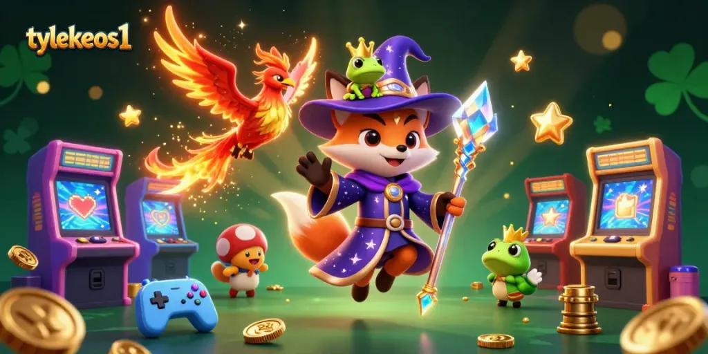 Engage with tylekeos1's casino magic through a rich 3D illustration featuring enchanting characters and lively gameplay.
