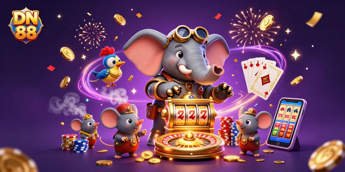 Experience the excitement of DN 88 with the steampunk elephant at a lavish casino filled with gold and games.