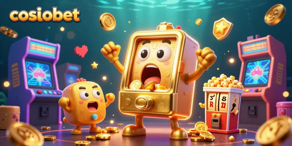 Experience the excitement of cosmobet with cheering slot machines and sparkling casino elements.