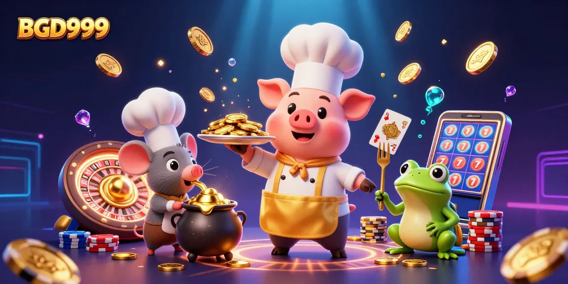 Join the excitement at BGD999 with a chef pig serving golden coins and casino elements around!