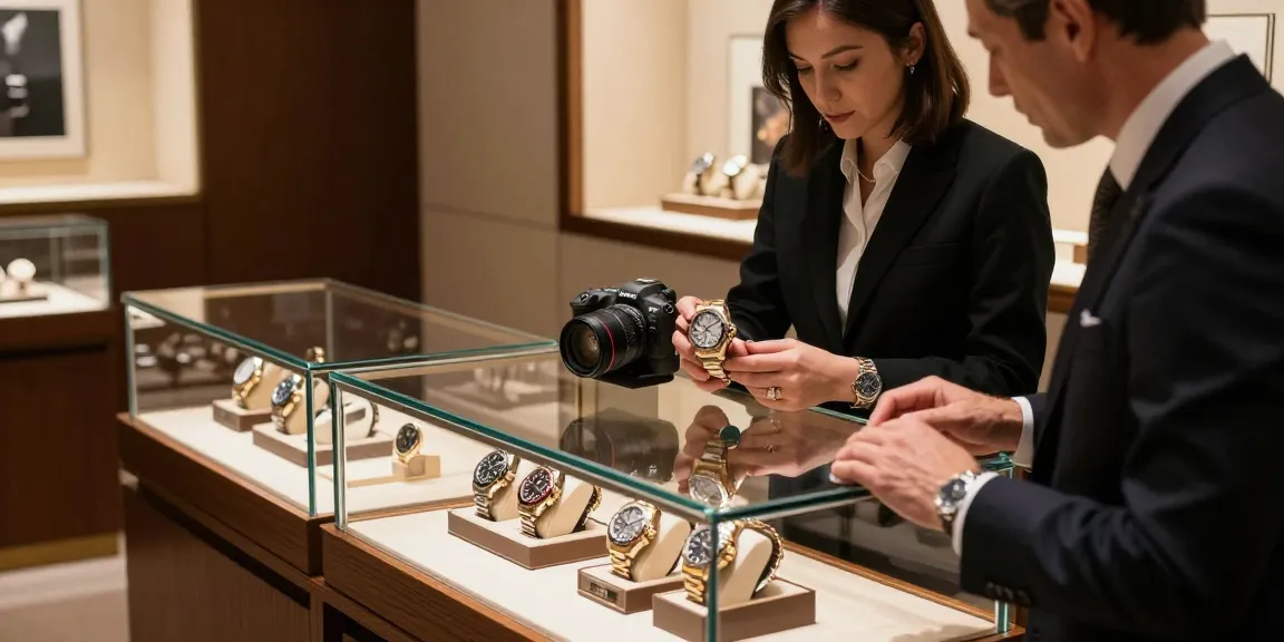 Showcasing rolex super clone watches in a luxurious boutique, highlighting premium craftsmanship.