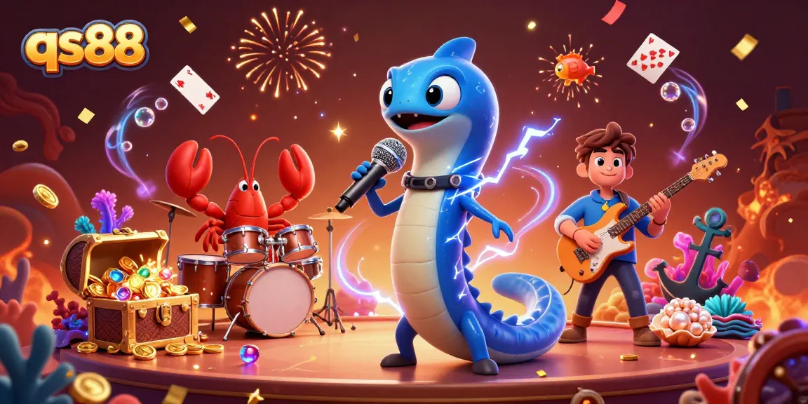 Experience qs88's vibrant underwater casino with an electric eel DJ and rich gaming elements.