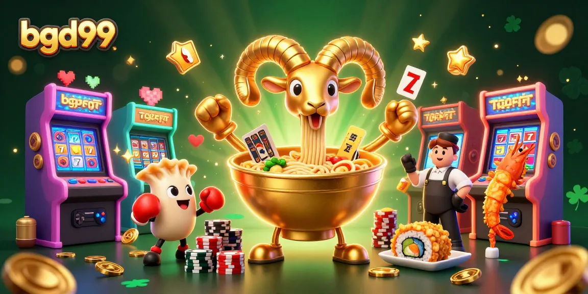 Experience the excitement at bgd99 with a vibrant casino scene featuring playful characters and game elements.