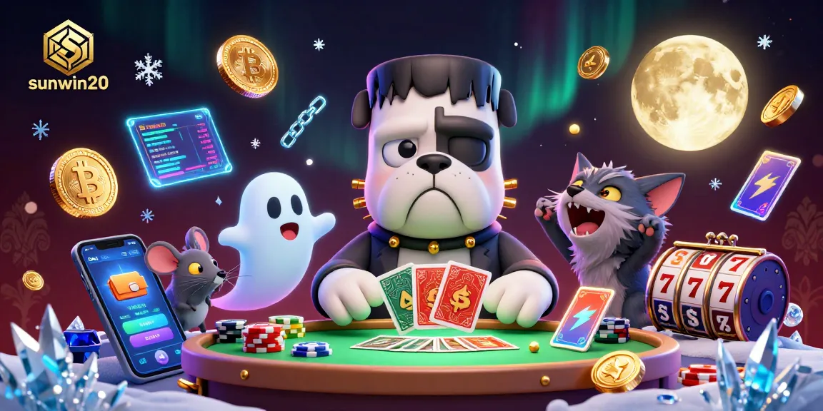 Join sunwin20 at a rich casino scene with a Frankenstein bulldog and a werewolf kitten.