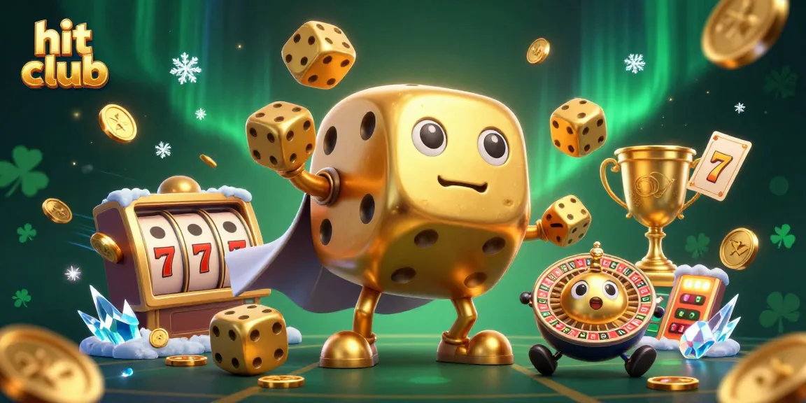 Experience the excitement of hit club with an engaging scene of golden dice and casino elements.